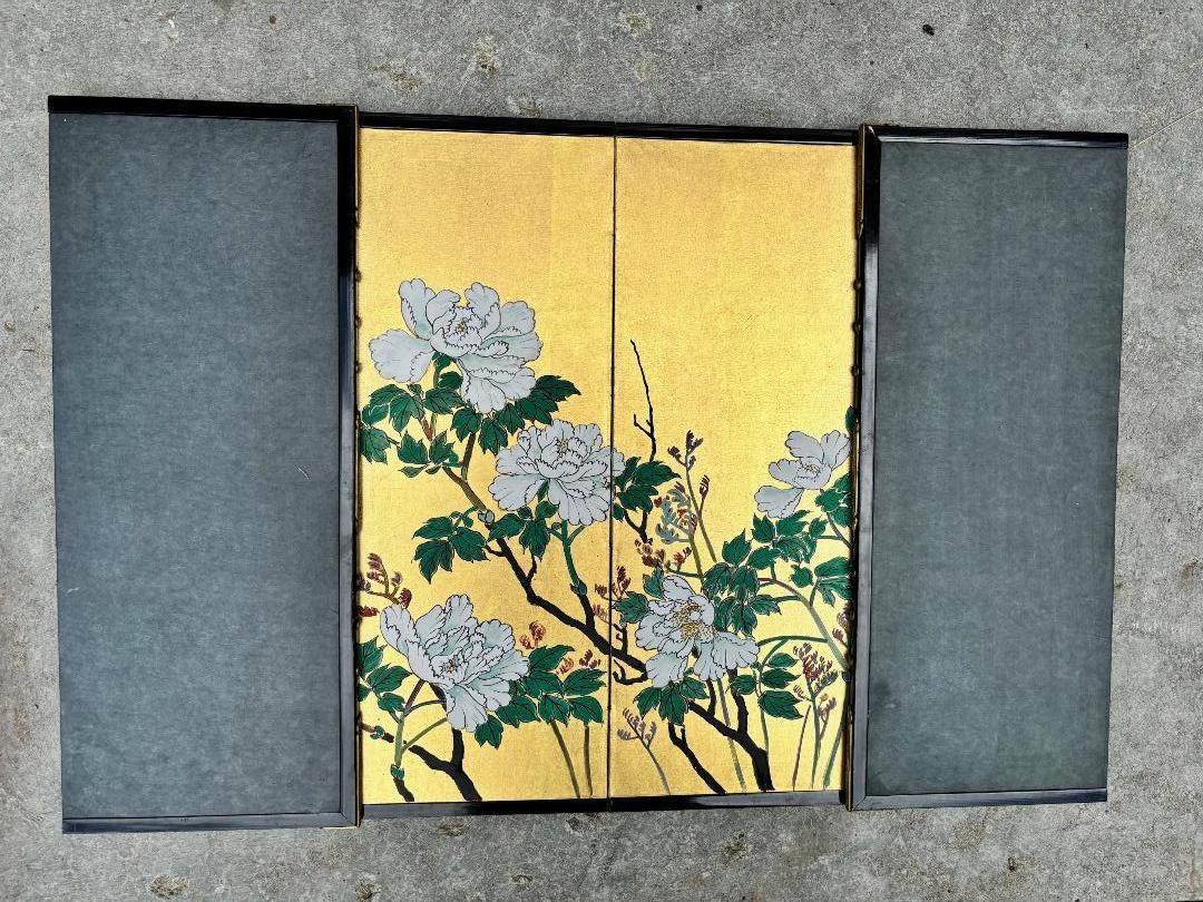 Japanese Rare Antique Pair Hand Painted Flower Wedding screens In Original Box 6