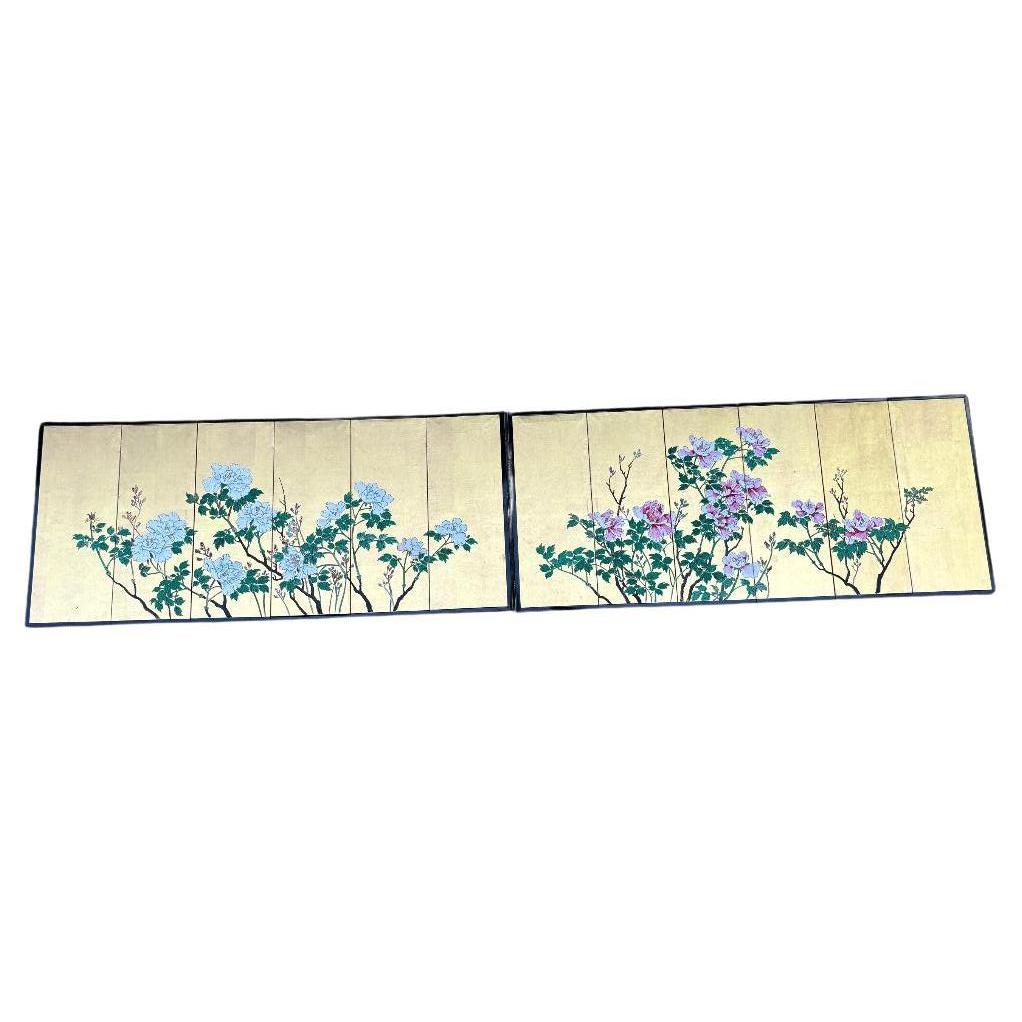Japanese Rare Antique Pair Hand Painted Flower Wedding screens In Original Box 10