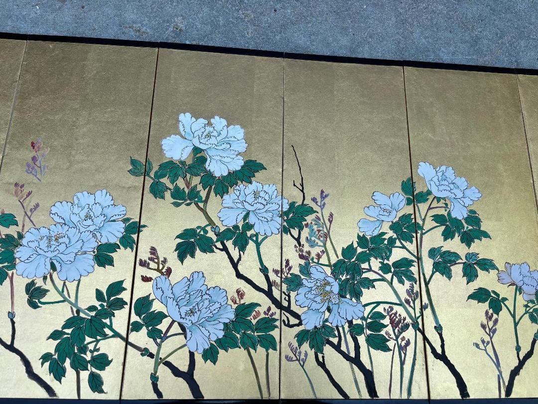 20th Century Japanese Rare Antique Pair Hand Painted Flower Wedding screens In Original Box