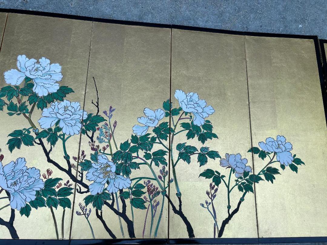 Wood Japanese Rare Antique Pair Hand Painted Flower Wedding screens In Original Box