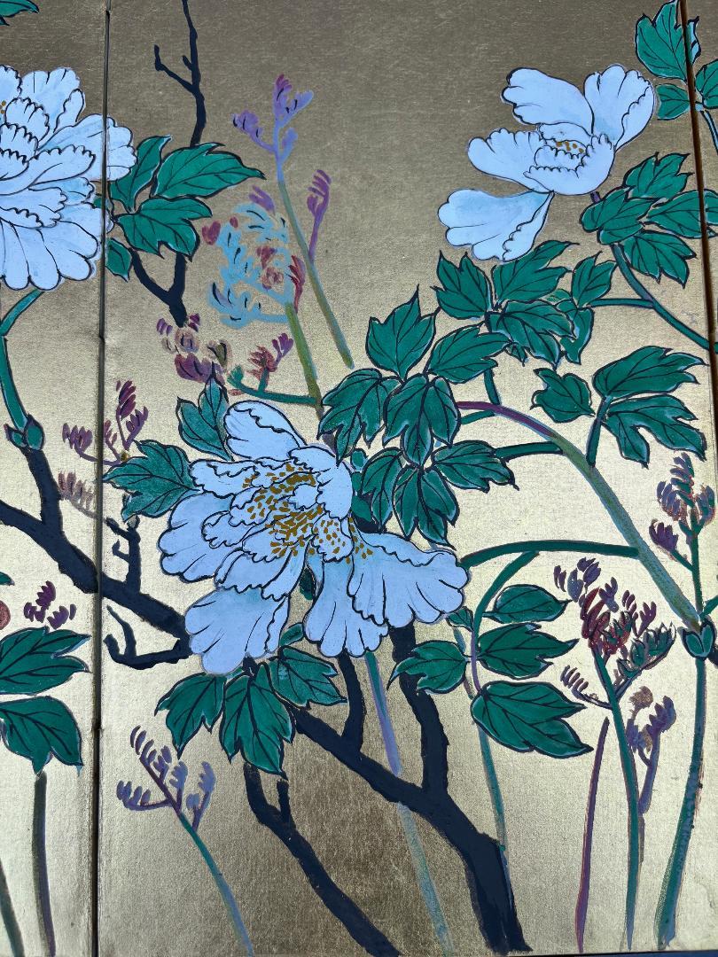 Japanese Rare Antique Pair Hand Painted Flower Wedding screens In Original Box 2