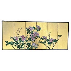 Japanese Rare Antique Pair Hand Painted Flower Wedding screens In Original Box