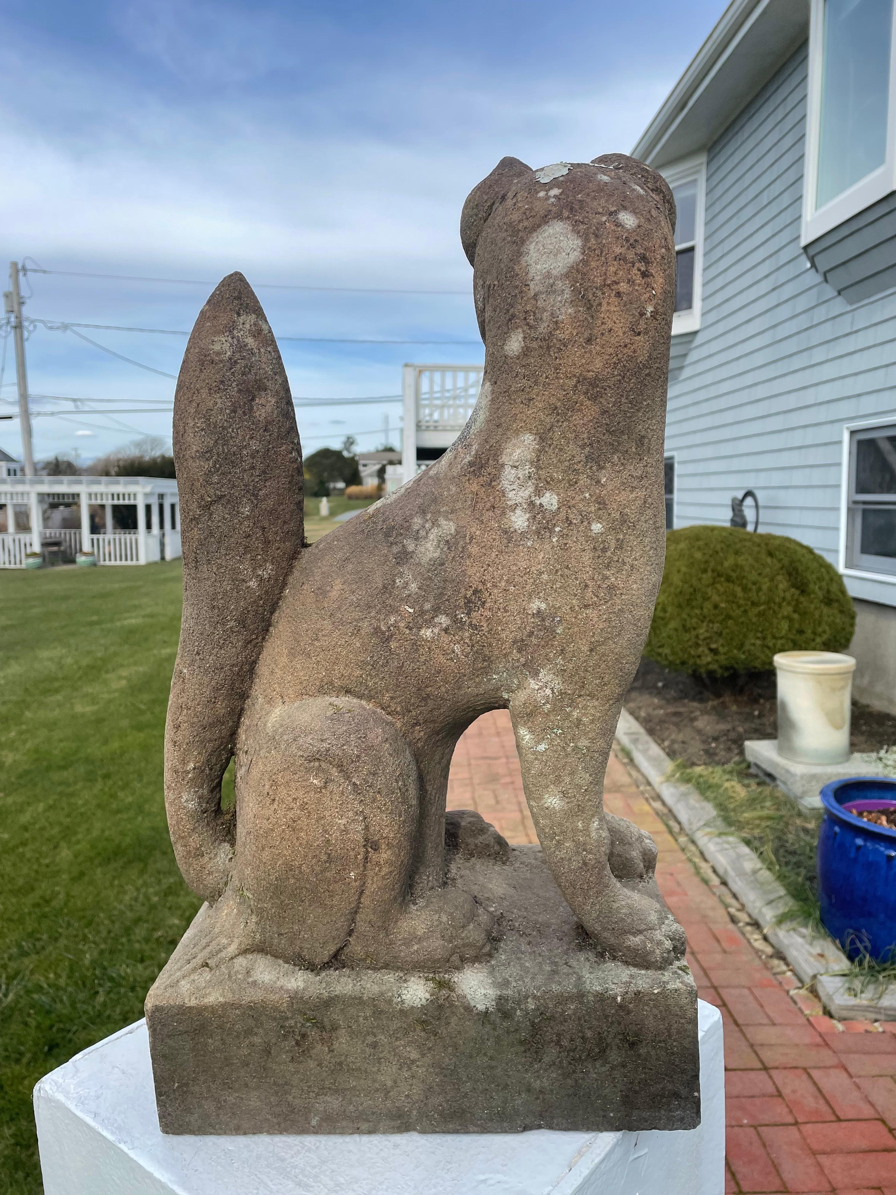 Japanese Rare Large Antique Stone Inari Fox Kitsune, Fushimi Shrine Kyoto In Good Condition In South Burlington, VT