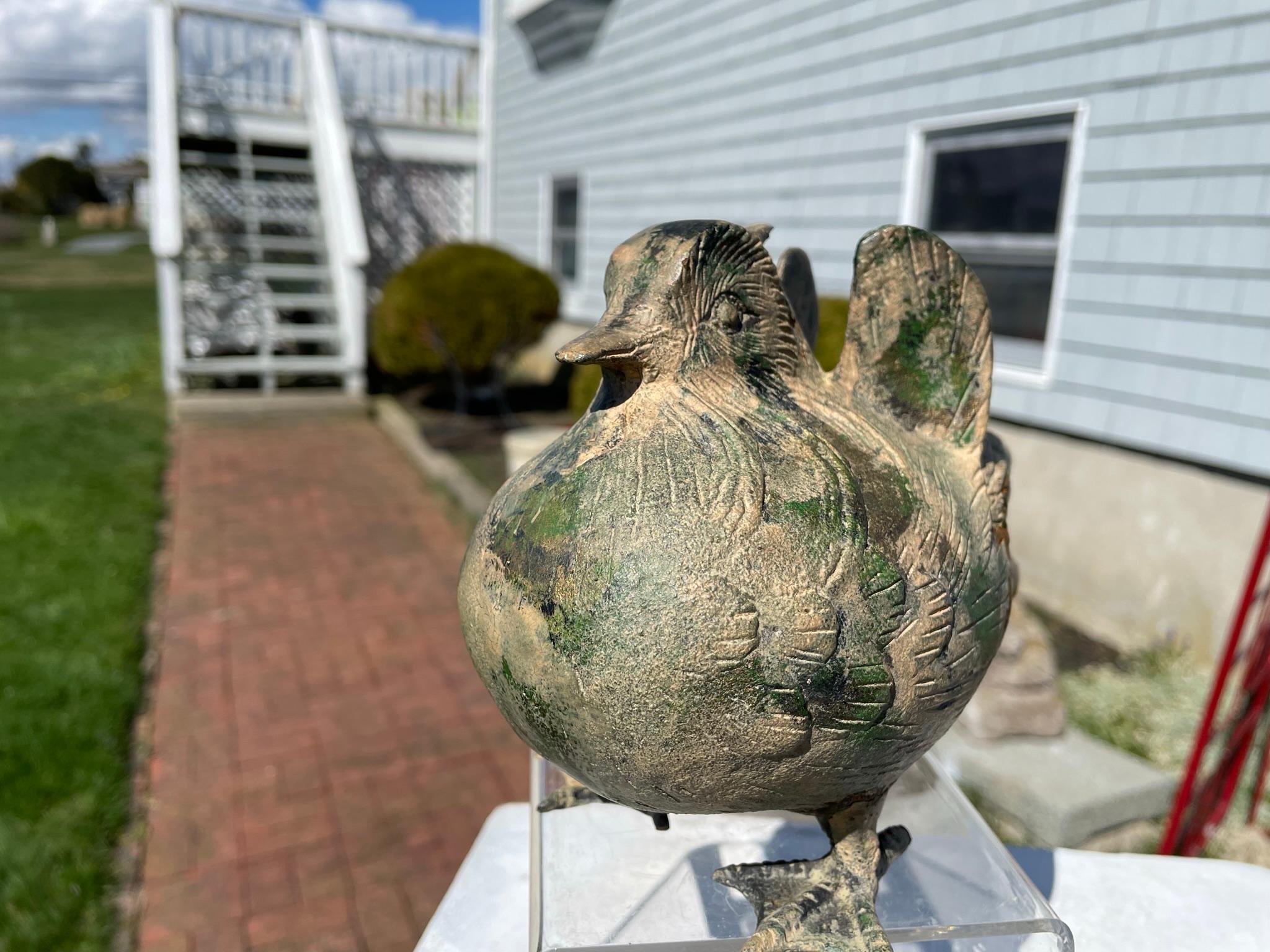 Cast Japanese Rare Big Old Gilt Mandarin Duck Sculpture, Fine Details