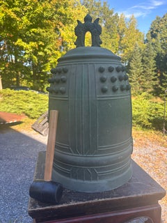 Japanese Rare Big Signed Antique Bronze Temple Bell  Emits Voice Of Buddha, 25"
