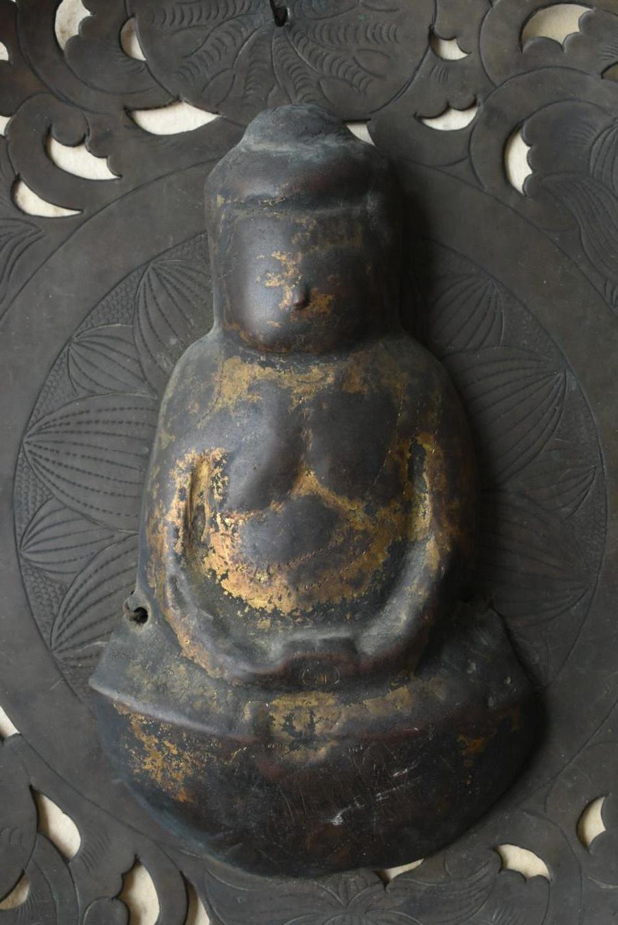 Japanese Rare Copper Wall Hanging Buddha Statue / 14th-16th Century / Temple In Good Condition For Sale In Sammu-shi, Chiba