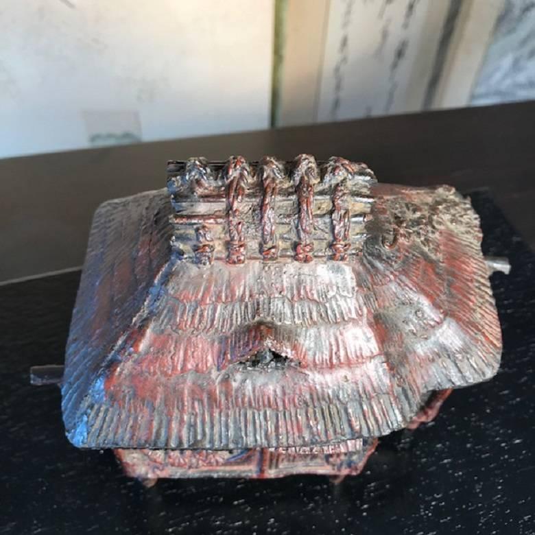 Japanese Rare Antique Censer Cast Red Bronze Kusaya Farm House, Taisho 4