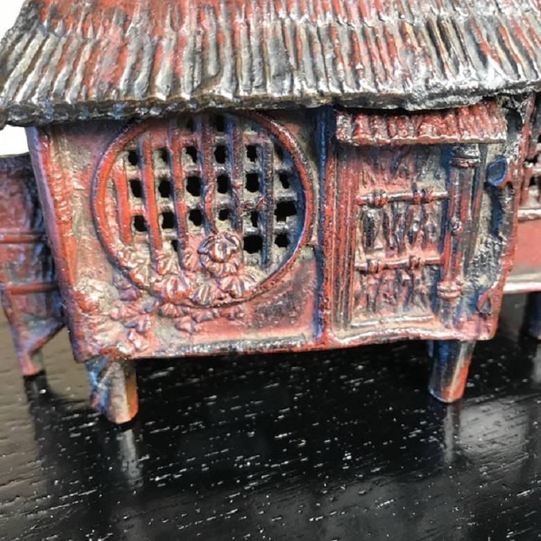 Japanese Rare Antique Censer Cast Red Bronze Kusaya Farm House, Taisho 5