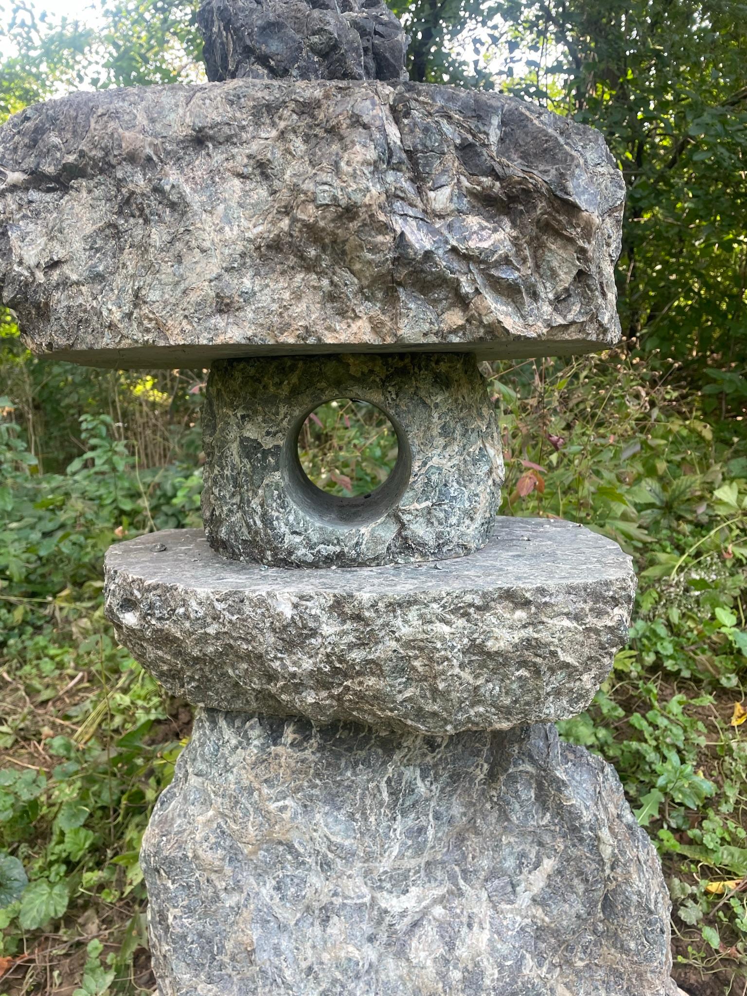 Hand-Crafted Japanese Rare Green Stone Spirit Mountain Lantern 