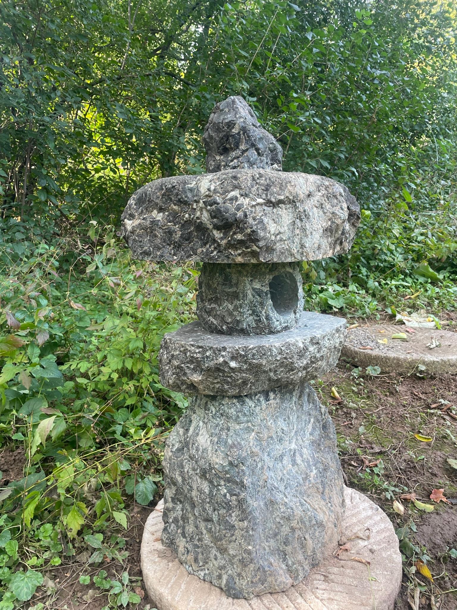 20th Century Japanese Rare Green Stone Spirit Mountain Lantern 