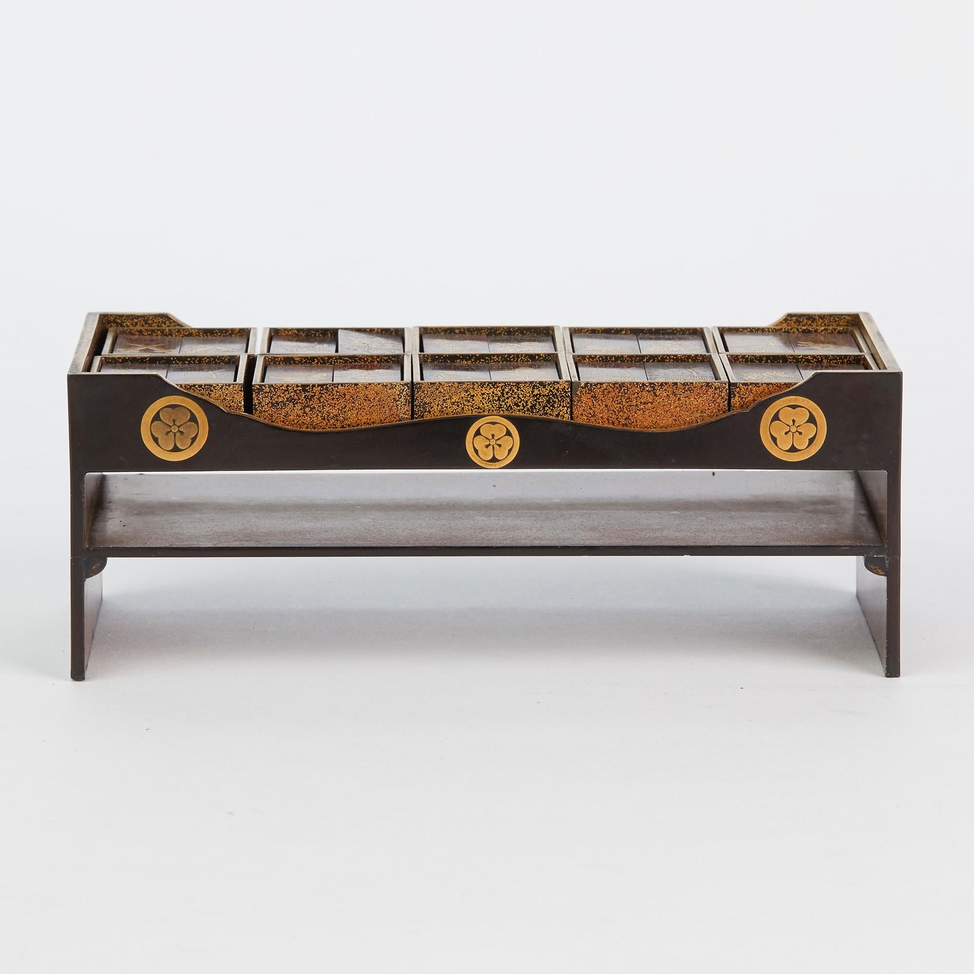 Japanese Rare Lacquered Wood Sensory Game, 19th Century 11