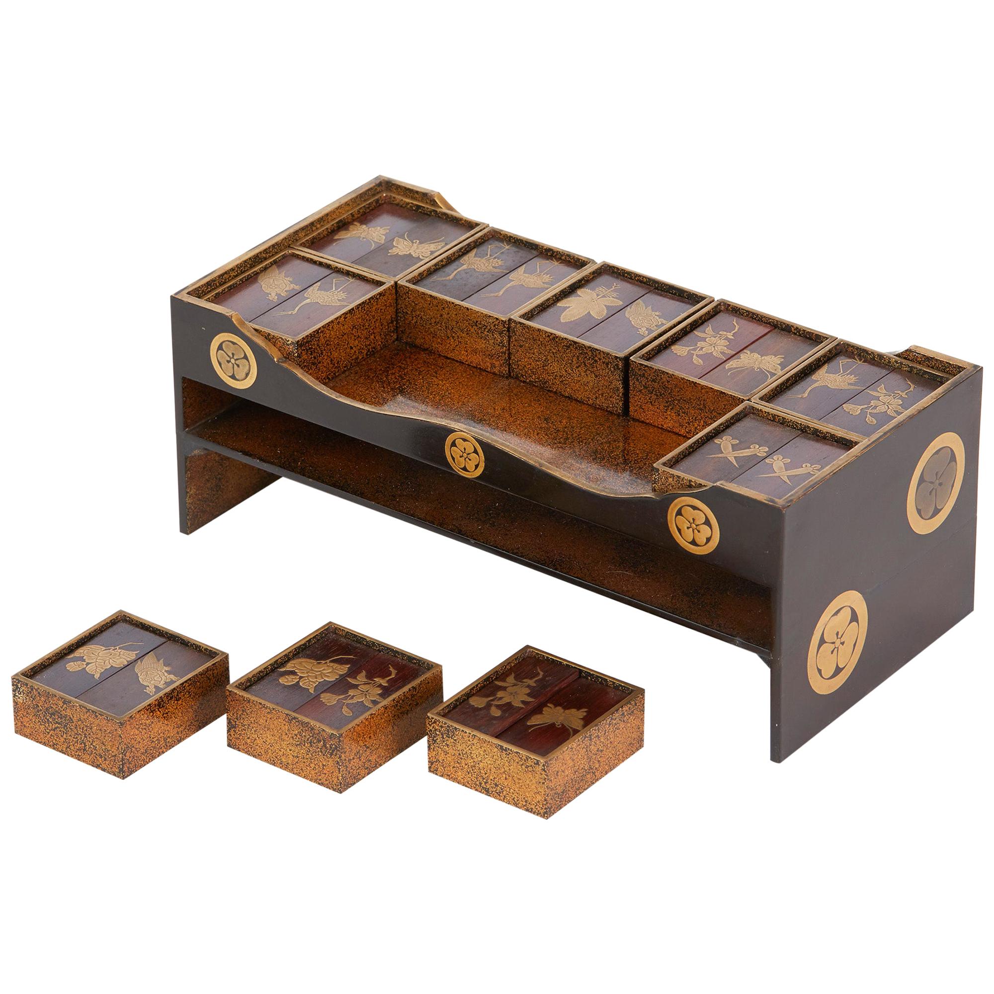 Japanese Rare Lacquered Wood Sensory Game, 19th Century