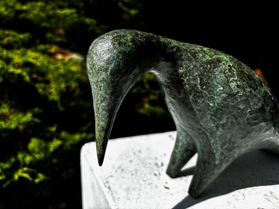 Cast Japanese Rare Large Bird Sculpture, Signed by Modernist Master Artisan  For Sale
