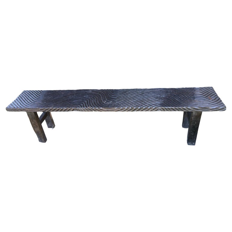 Japanese Rare Mid Century "Wave" Pattern Garden Bench For Sale at