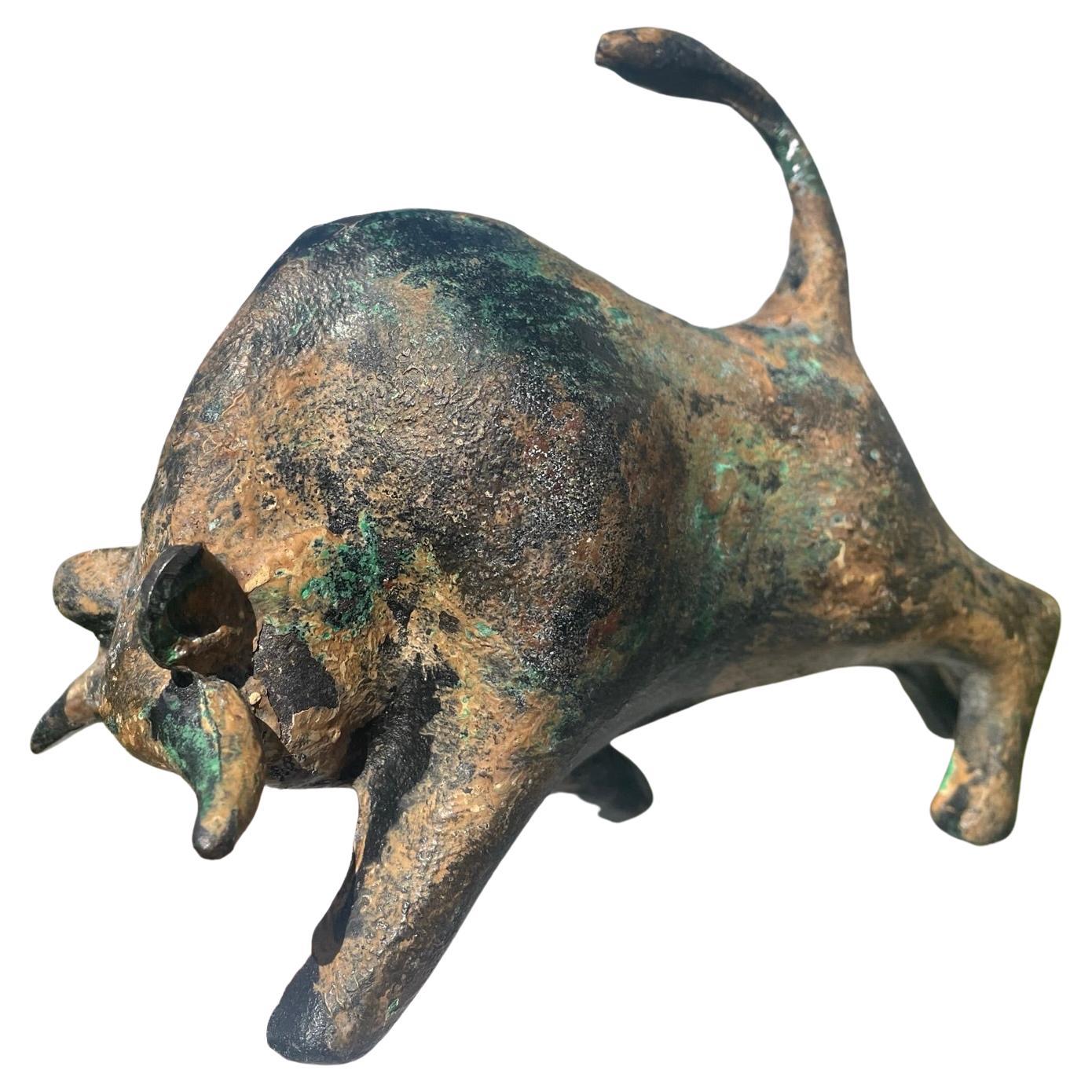 Japanese Rare Old Gilt Bull Steer Sculpture, Fine Details