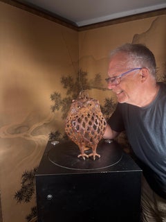 Japanese Rare Old Massive over Sized Garden Owl Sculpture