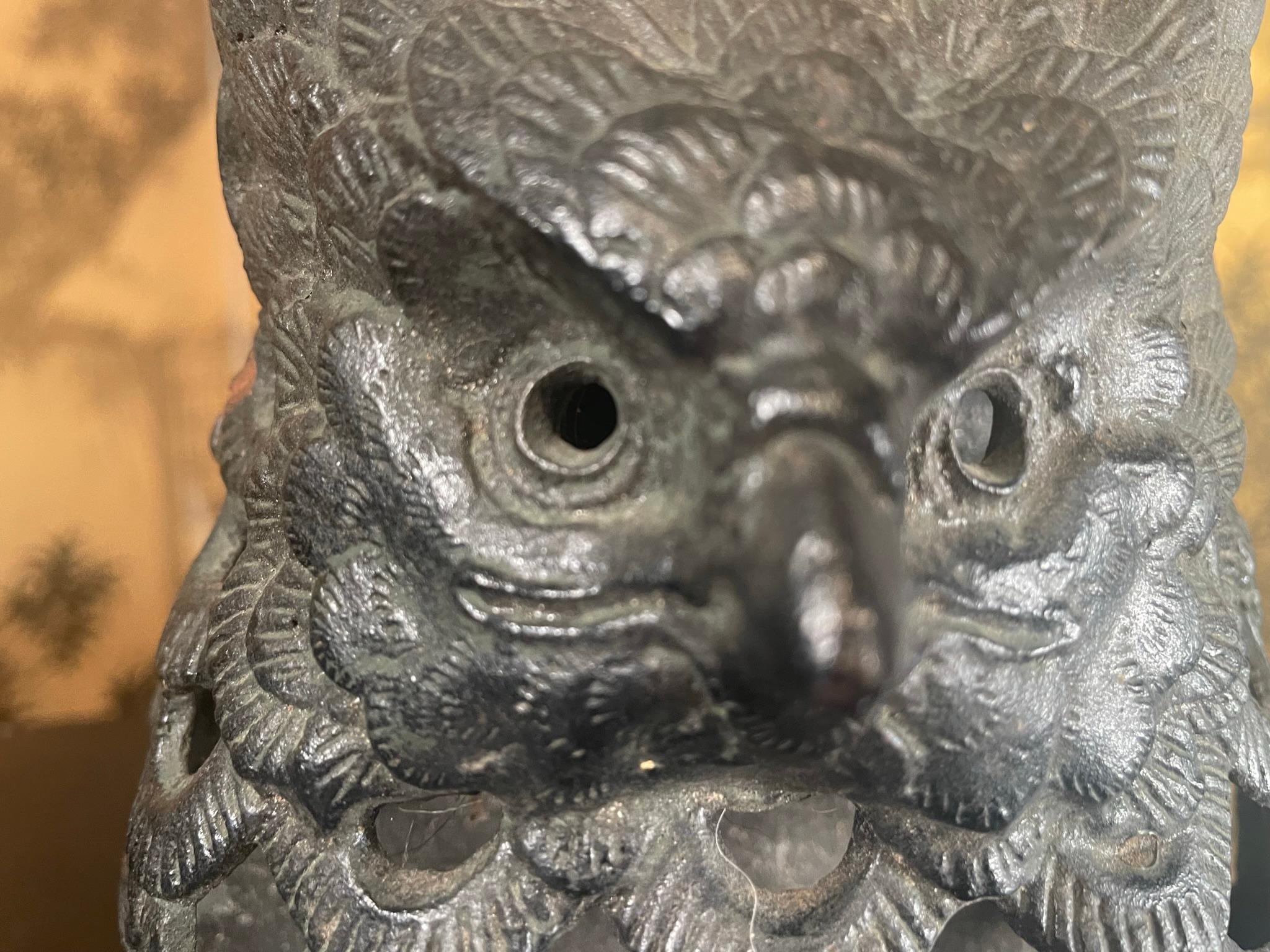 Iron Japanese Rare Old Pair Hand Cast Owl Wall Sconce Lanterns