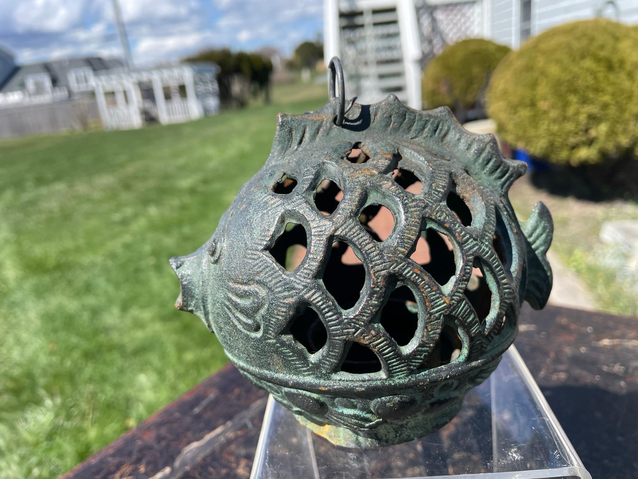 20th Century Japanese Rare Old Vintage Baby Puffer Fish Lighting Lantern