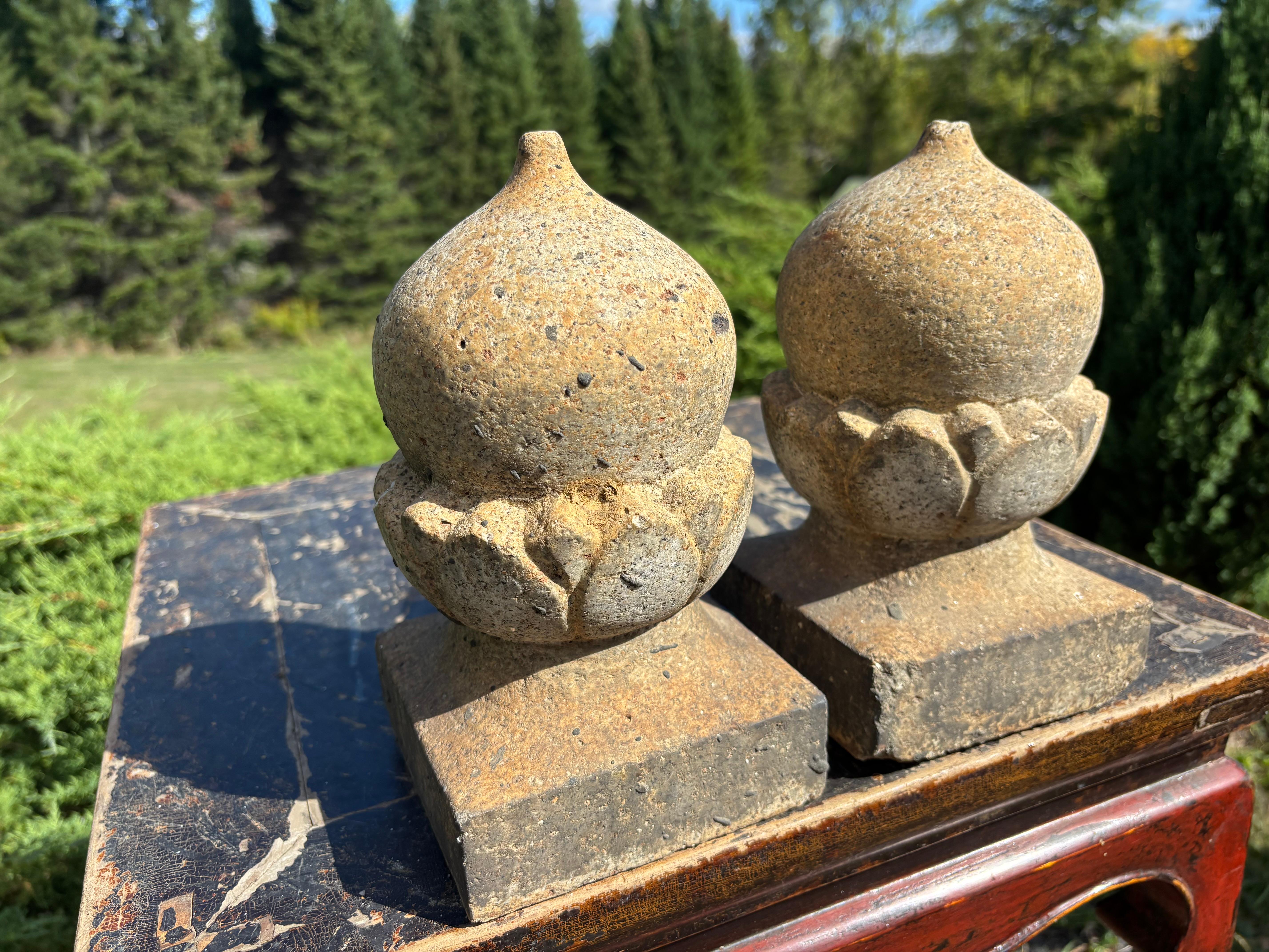 Hand-Carved Japanese Rare Pair Antique Stone Ornament Collectibles, 19th Century For Sale