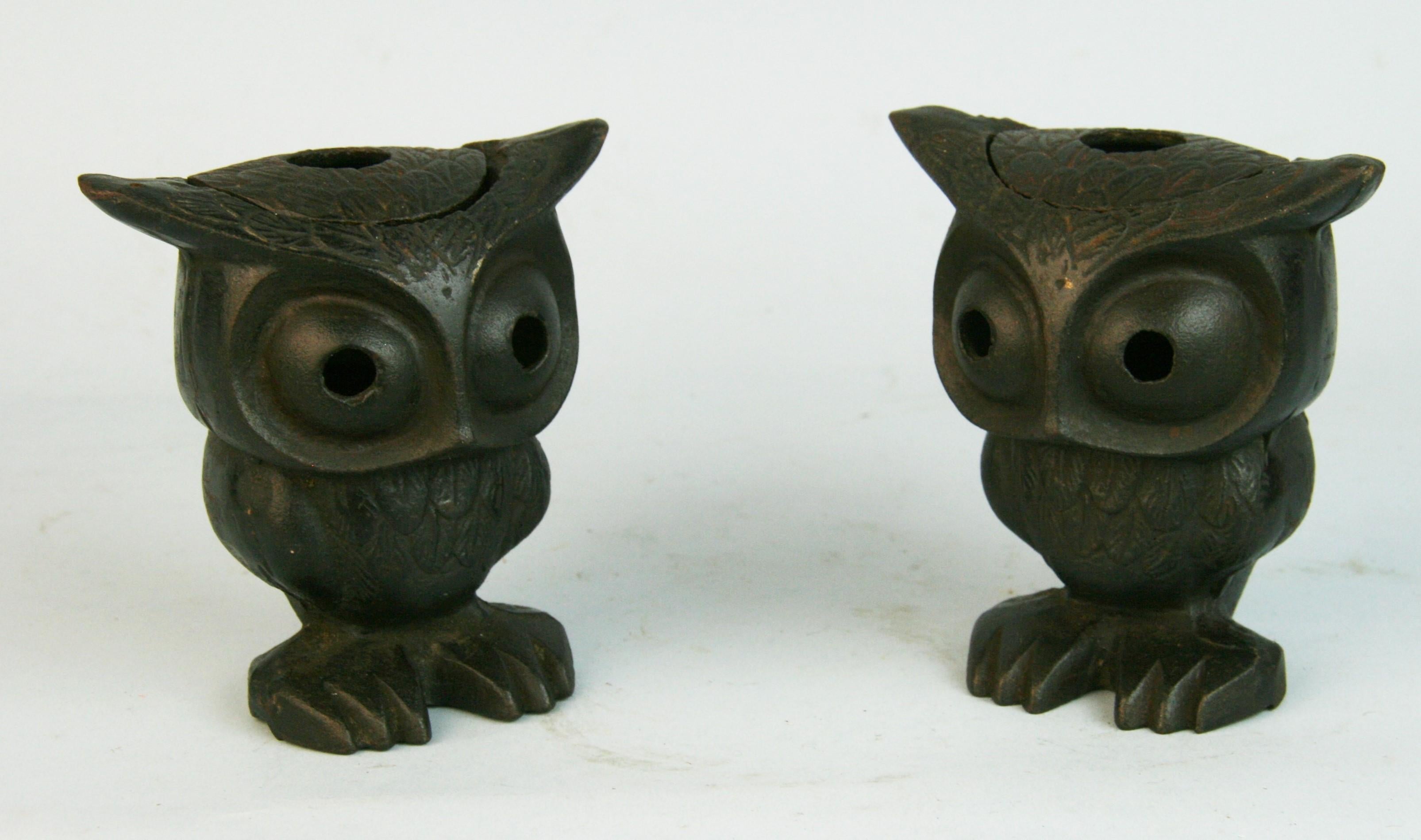 Mid-20th Century Pair Japanese Rare Pair Big Foot Owl Candle Lanterns 1960's