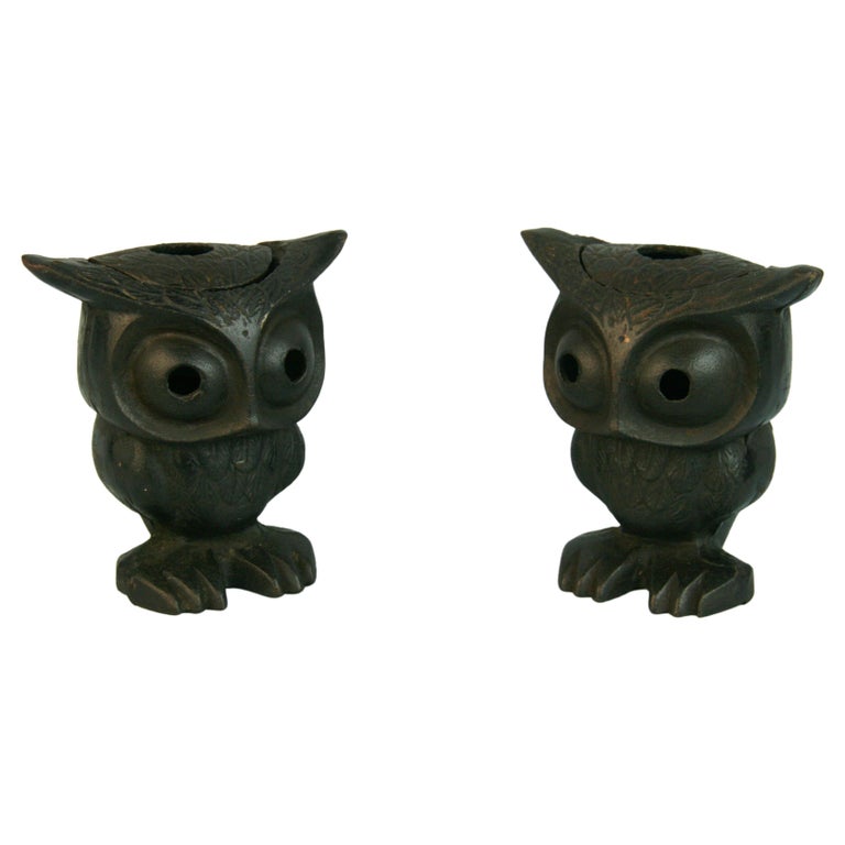Hapese Rere Japanese Rare Pair Big Foot Owl Candle Lanterns 1960's For Sale at 1stDibs