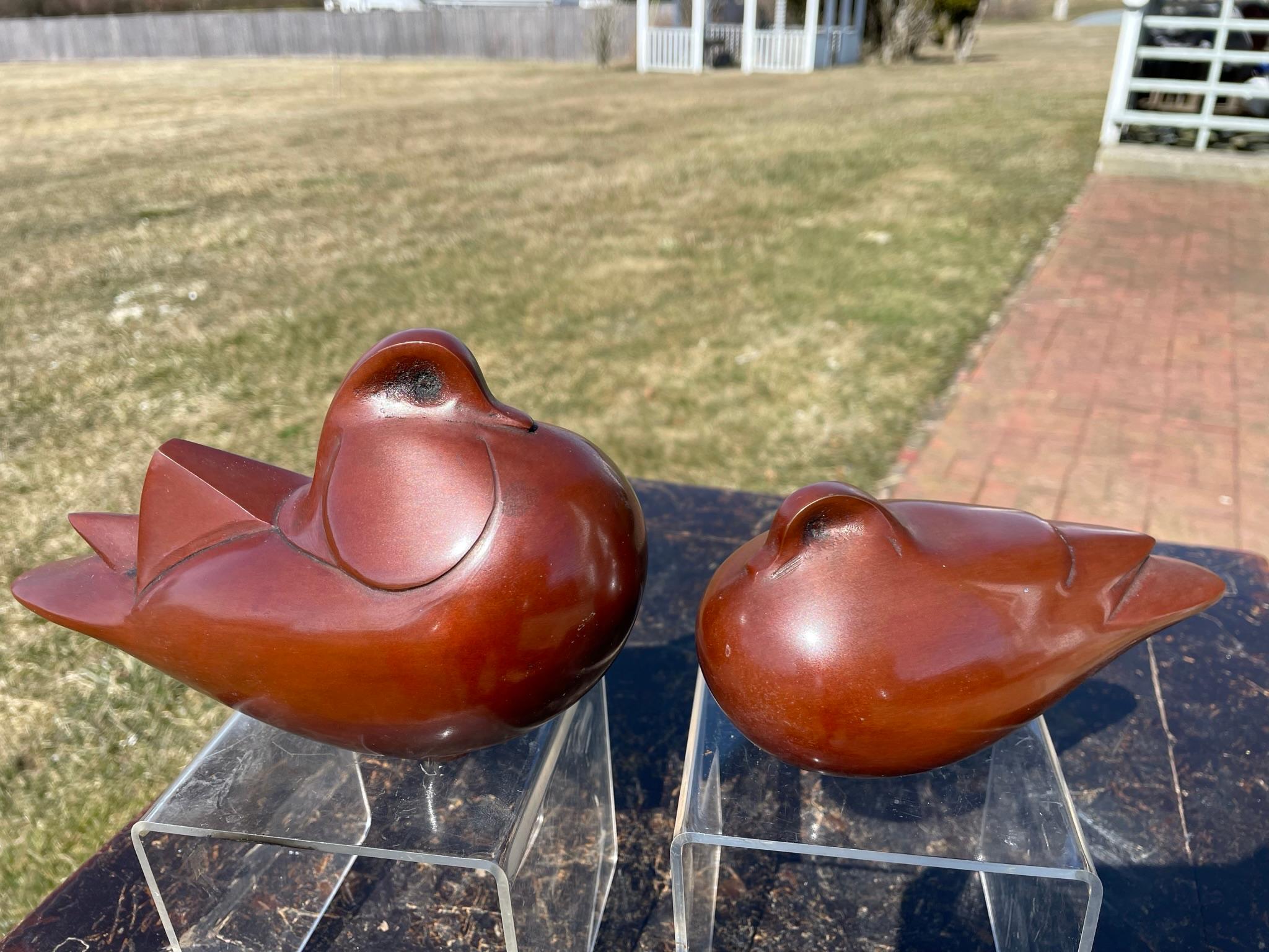 Showa Japanese Rare Pair Bronze Adorable Birds Master Works Sotaro