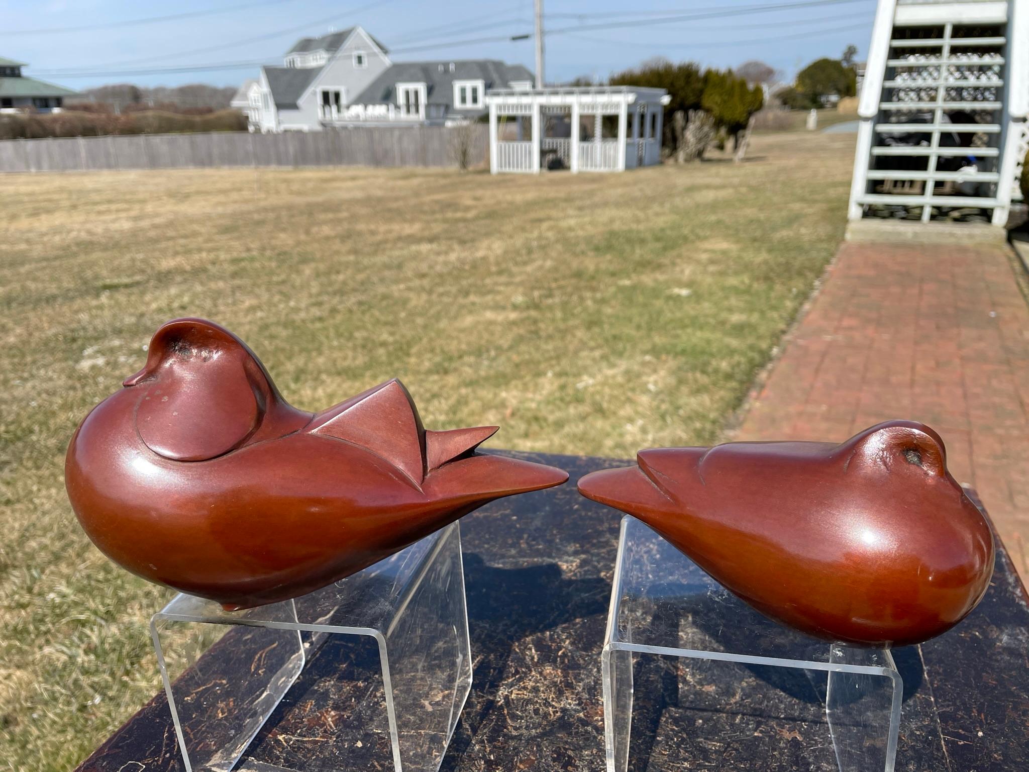 Japanese Rare Pair Bronze Adorable Birds Master Works Sotaro In Good Condition In South Burlington, VT