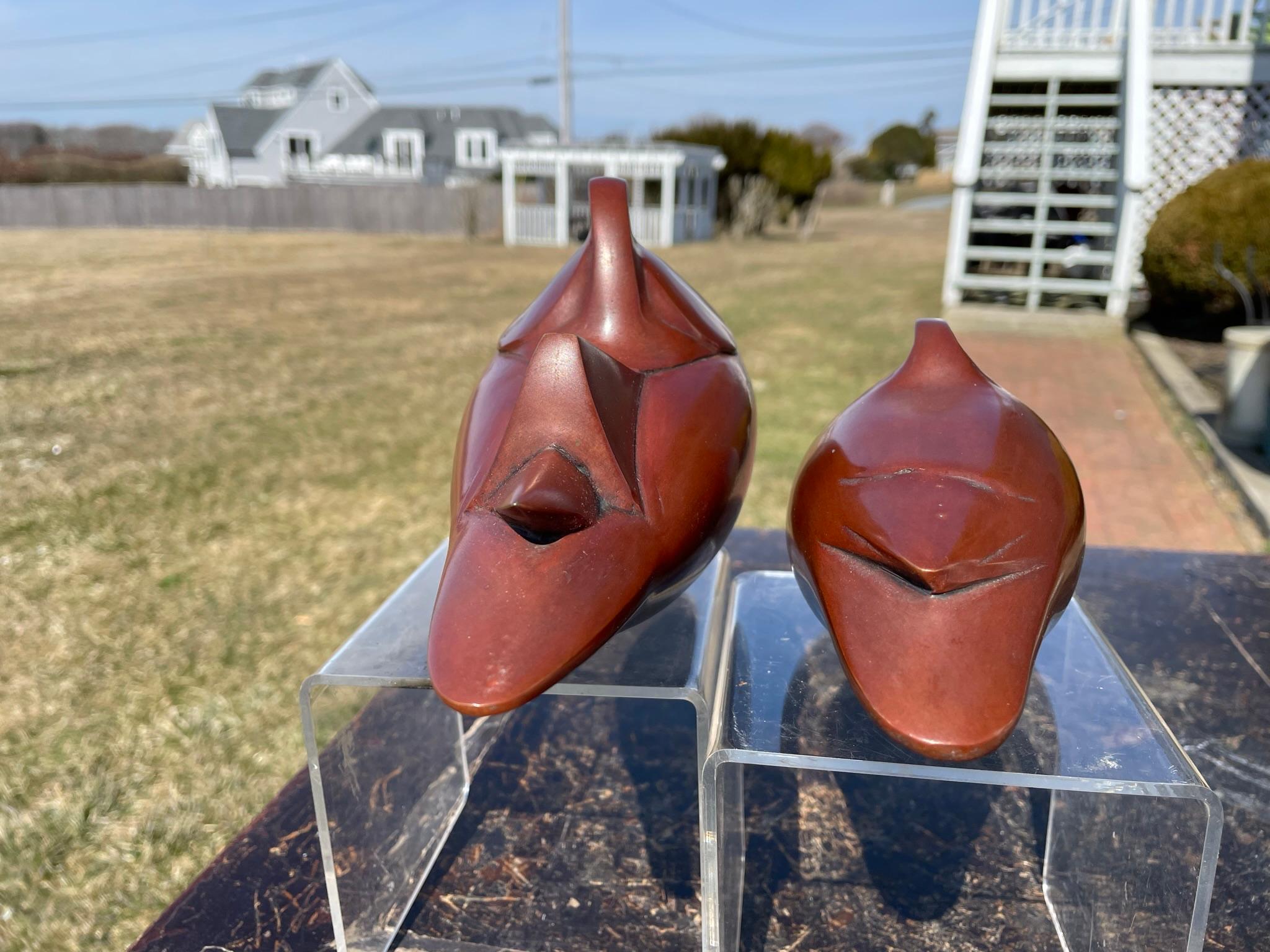 Japanese Rare Pair Bronze Adorable Birds Master Works Sotaro 1