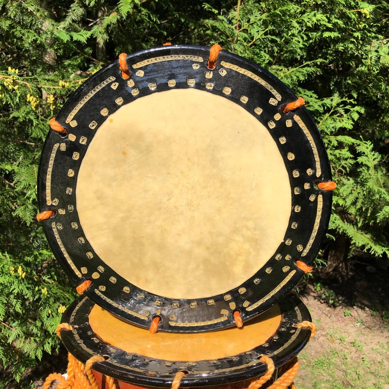 Japanese Rare Pair of Gong Drums, Rich Red and Black Lacquer