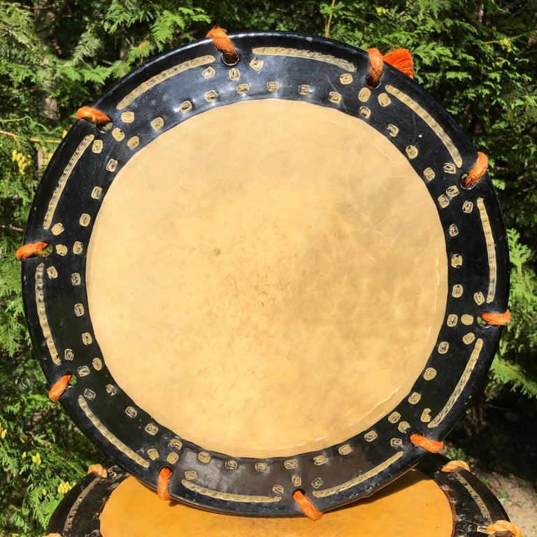 Japanese Rare Pair of Gong Drums, Rich Red and Black Lacquer
