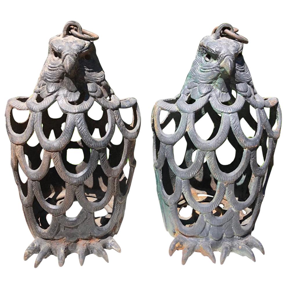 Japanese Rare Pair of "Eagle" Garden Lanterns