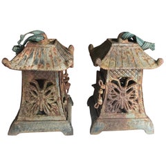 old japanese lanterns Japanese Rare Pair Old Butterfly Garden Lanterns