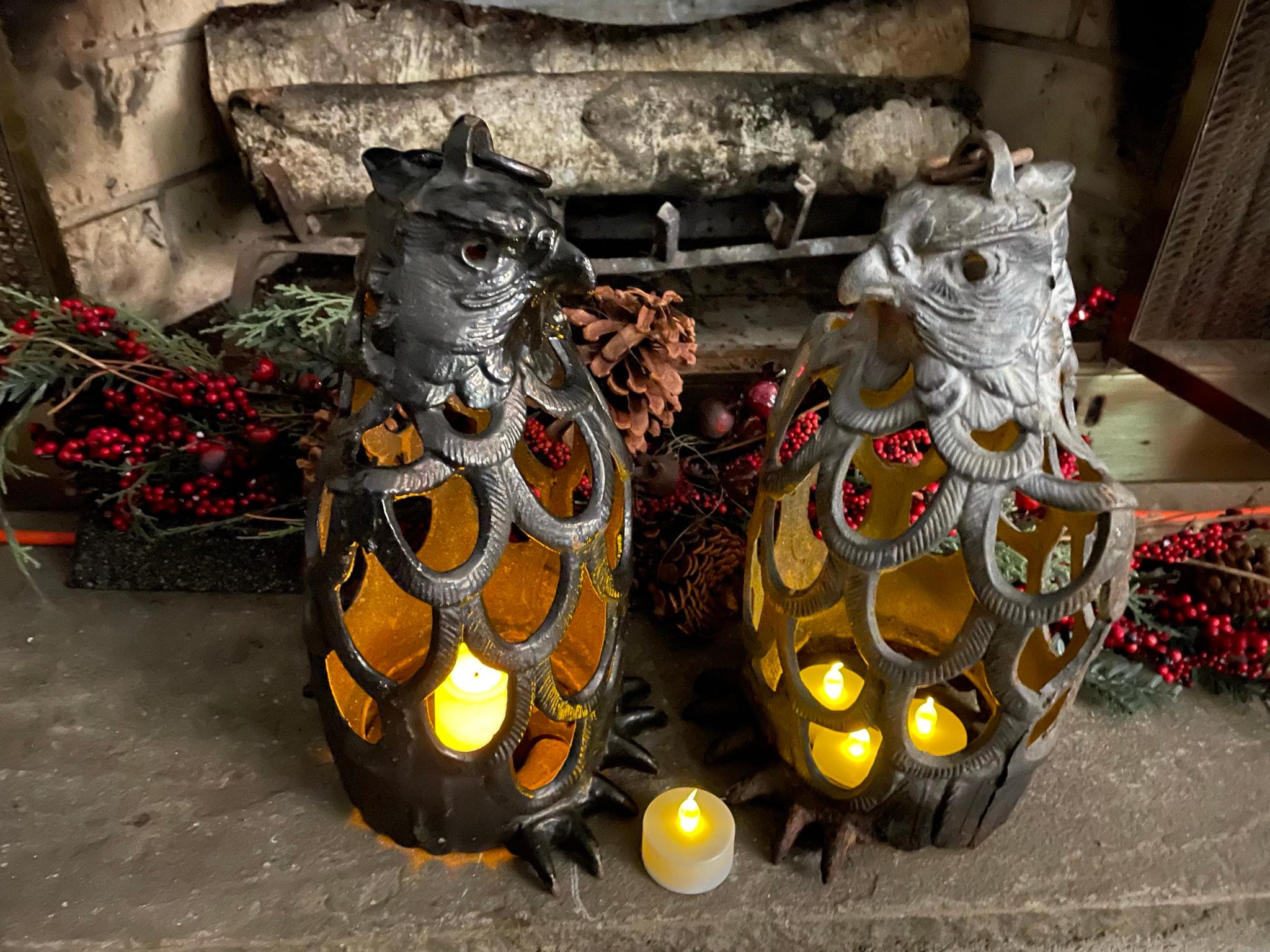 Hand-Crafted Japanese Rare Pair Old Bird Garden Lighting Lanterns