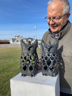 Japanese Rare Pair Old Owl Lighting Lanterns, Hard To Find