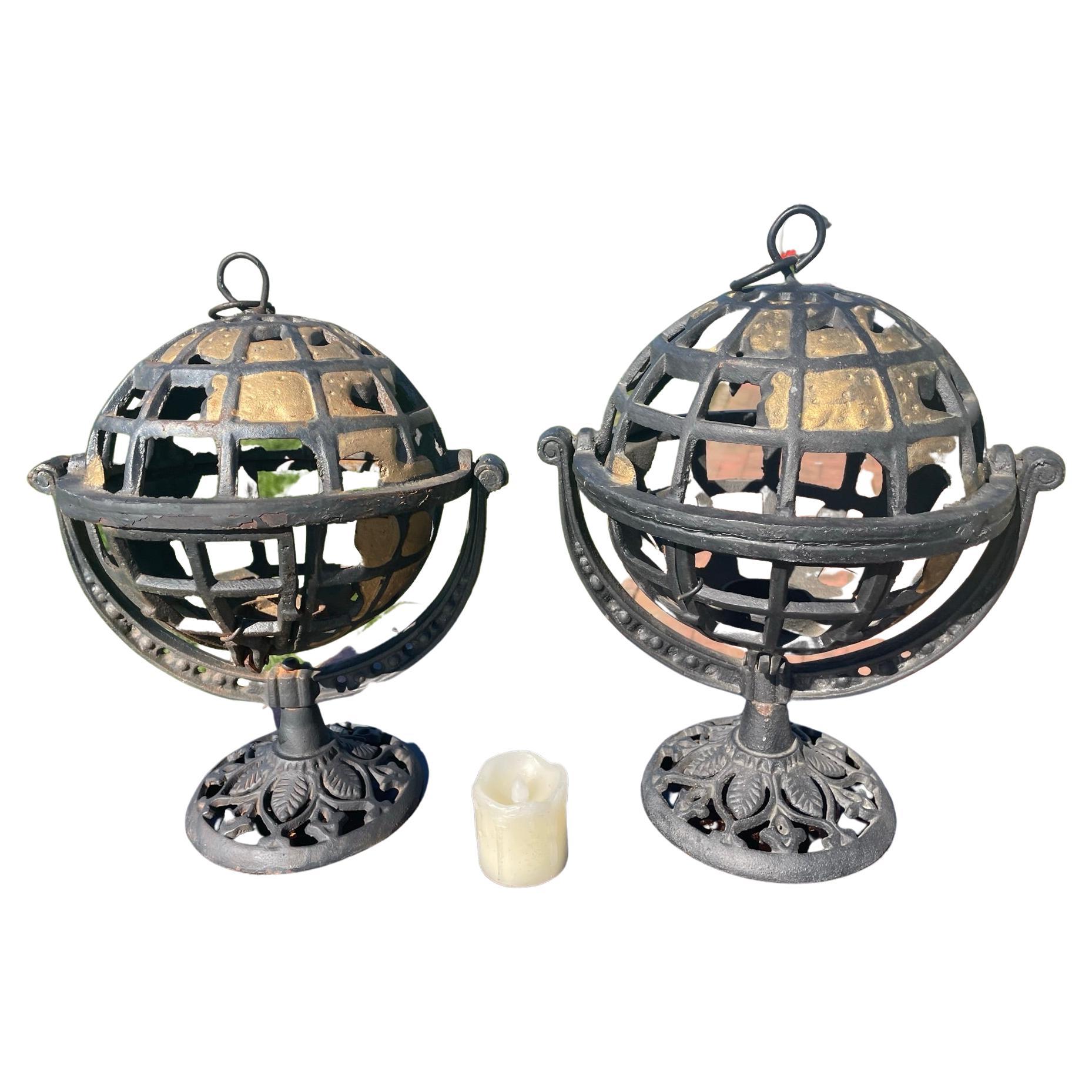Japanese Rare Pair Old World Globe Lighting Lanterns For Sale
