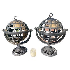 Japanese Rare Pair Old World Globe Lighting Lanterns