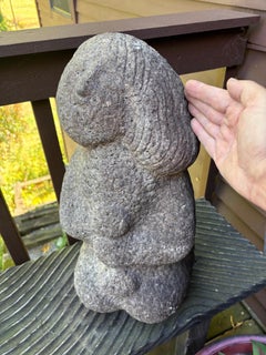 Japanese Rare Serene Hand Carved Stone Shinto Rice Prosperity Goddess , 19thc