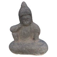 Japanese Rare Serene Stone Buddha Kanon Guan Yin, 18thc