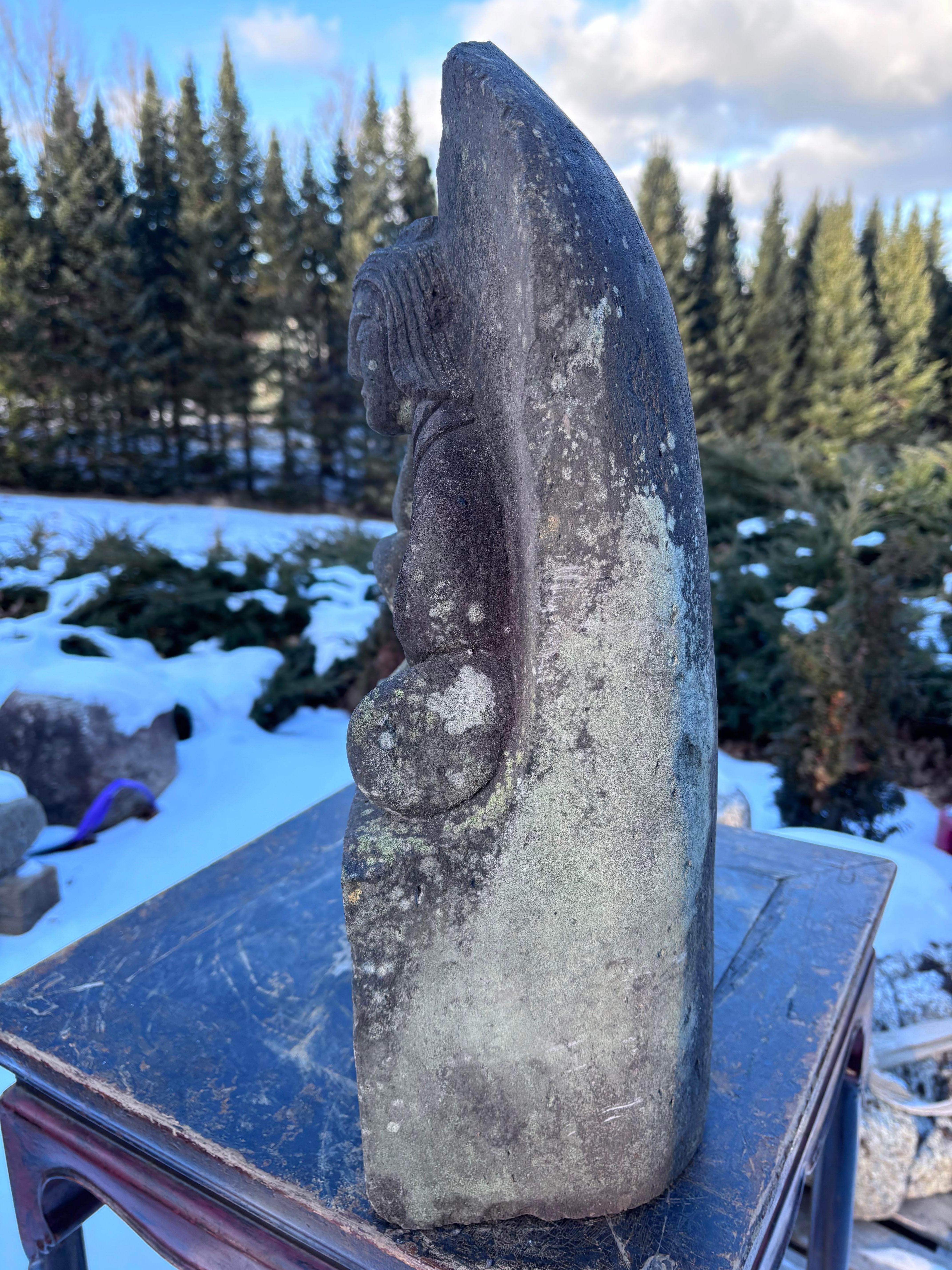 Japanese Rare Tall Antique Stone Buddha Shakyamuni Dated 1853, 27 Inches For Sale 6