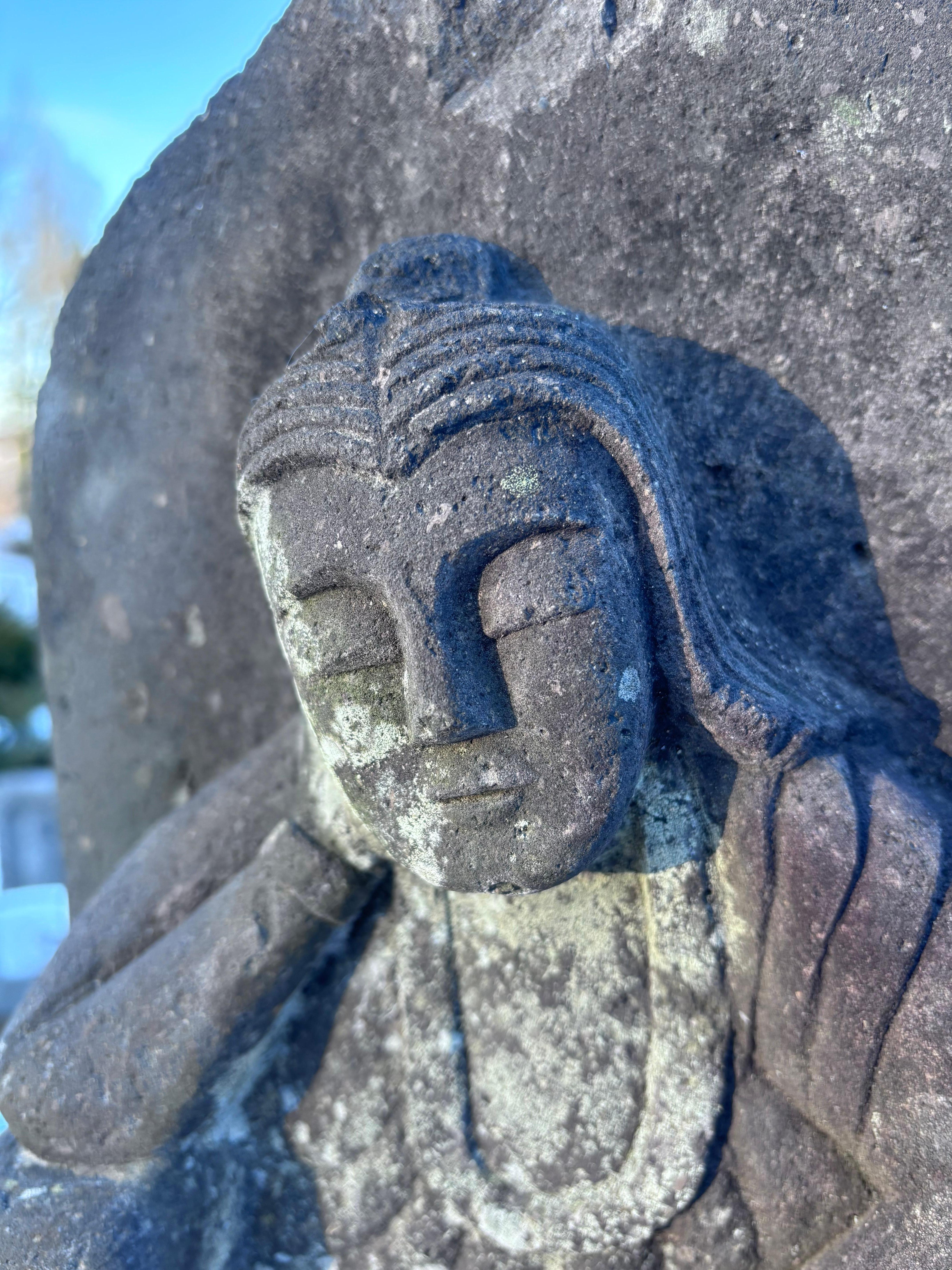 20th Century Japanese Rare Tall Antique Stone Buddha Shakyamuni Dated 1853, 27 Inches For Sale