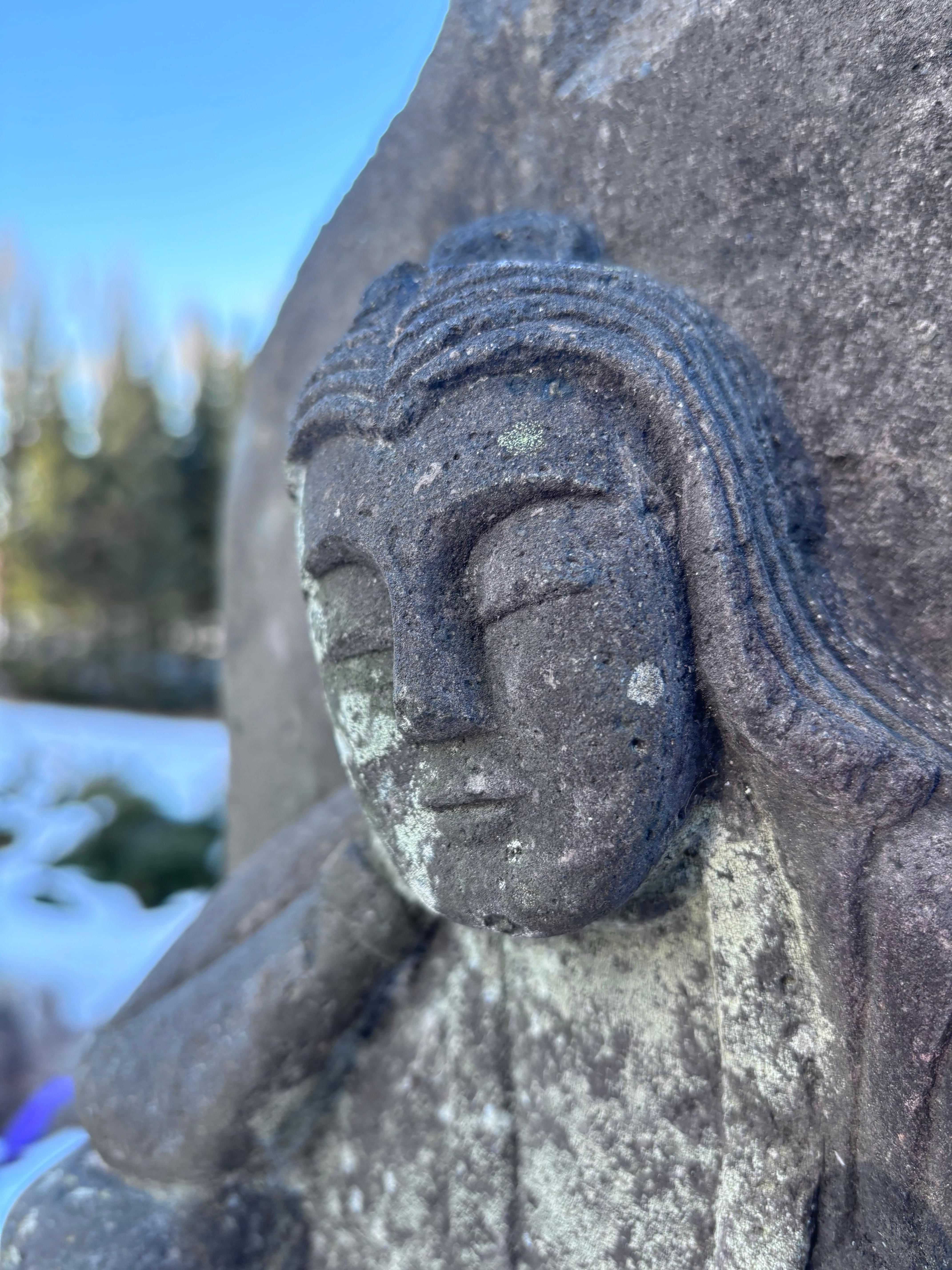 Japanese Rare Tall Antique Stone Buddha Shakyamuni Dated 1853, 27 Inches For Sale 1
