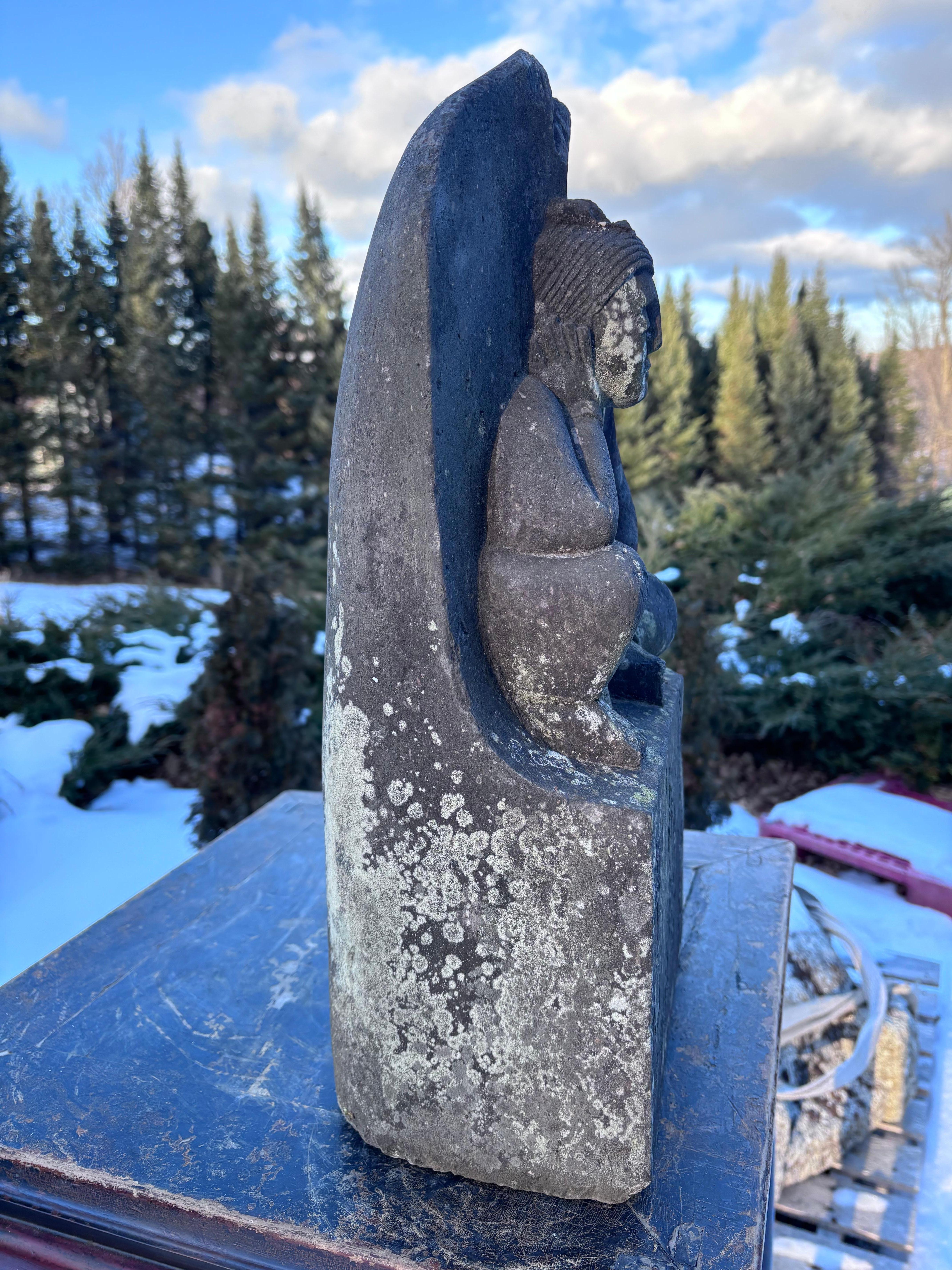 Japanese Rare Tall Antique Stone Buddha Shakyamuni Dated 1853, 27 Inches For Sale 3