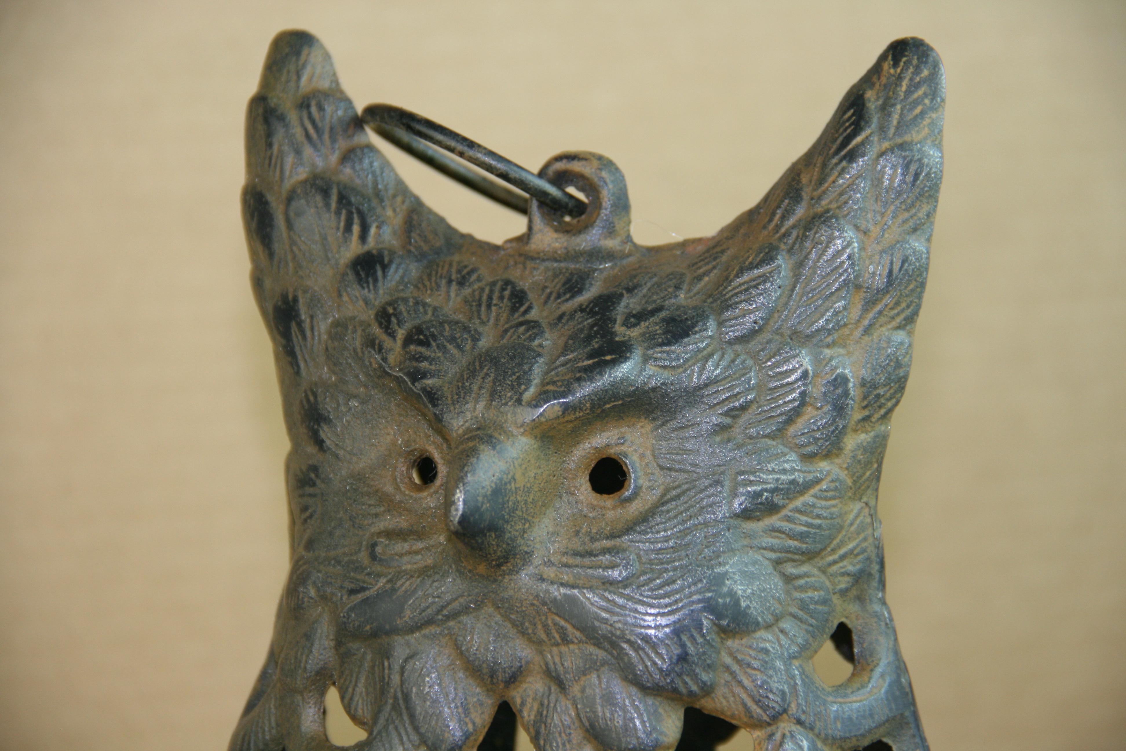 Japanese Rare Oversized Owl Garden Candle Lantern with Antique Chain For Sale 2
