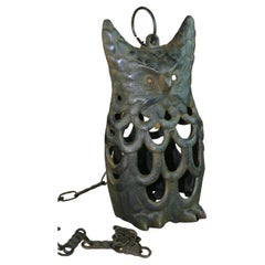Japanese Rare Tall Owl Garden Candle Lantern with Antique Chain