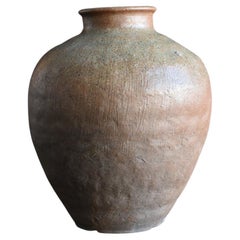 Japanese Rare "Tamba Ware" Antique Jar / 1500s / Emerald Green Natural Glaze
