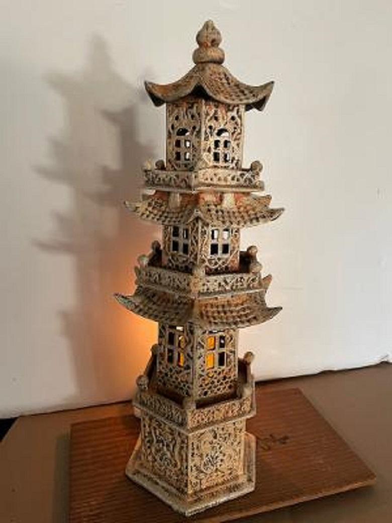 Hand-Crafted Rare Old Chinese Export Watch Tower Garden Lighting Lantern