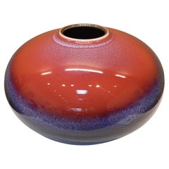 Japanese Red Black Hand-Glazed Porcelain Vase by Master Artist, 2