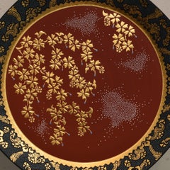 Japanese Red Black Porcelain Platter by Kutani Master Artist