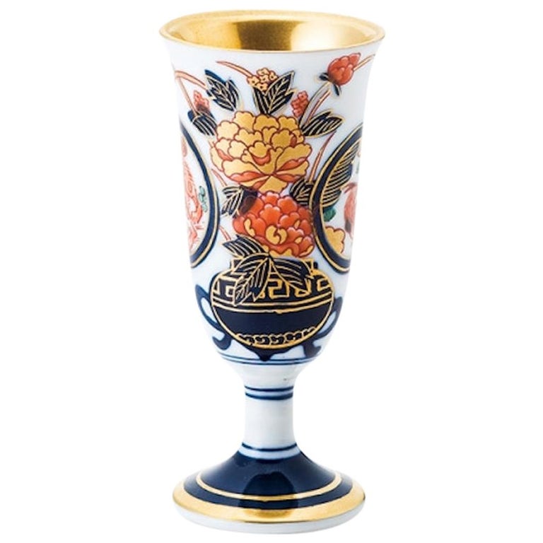 Japanese Contemporary Blue Gilded Porcelain Cup For Sale