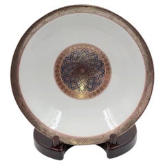 Japanese Red Blue Gold Platinum Porcelain Charger by Master Artist, 3